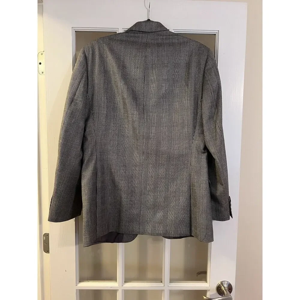Lauren Ralph Lauren Silk Wool Glen Plaid Blazer 40R — Gray Check Two-Button